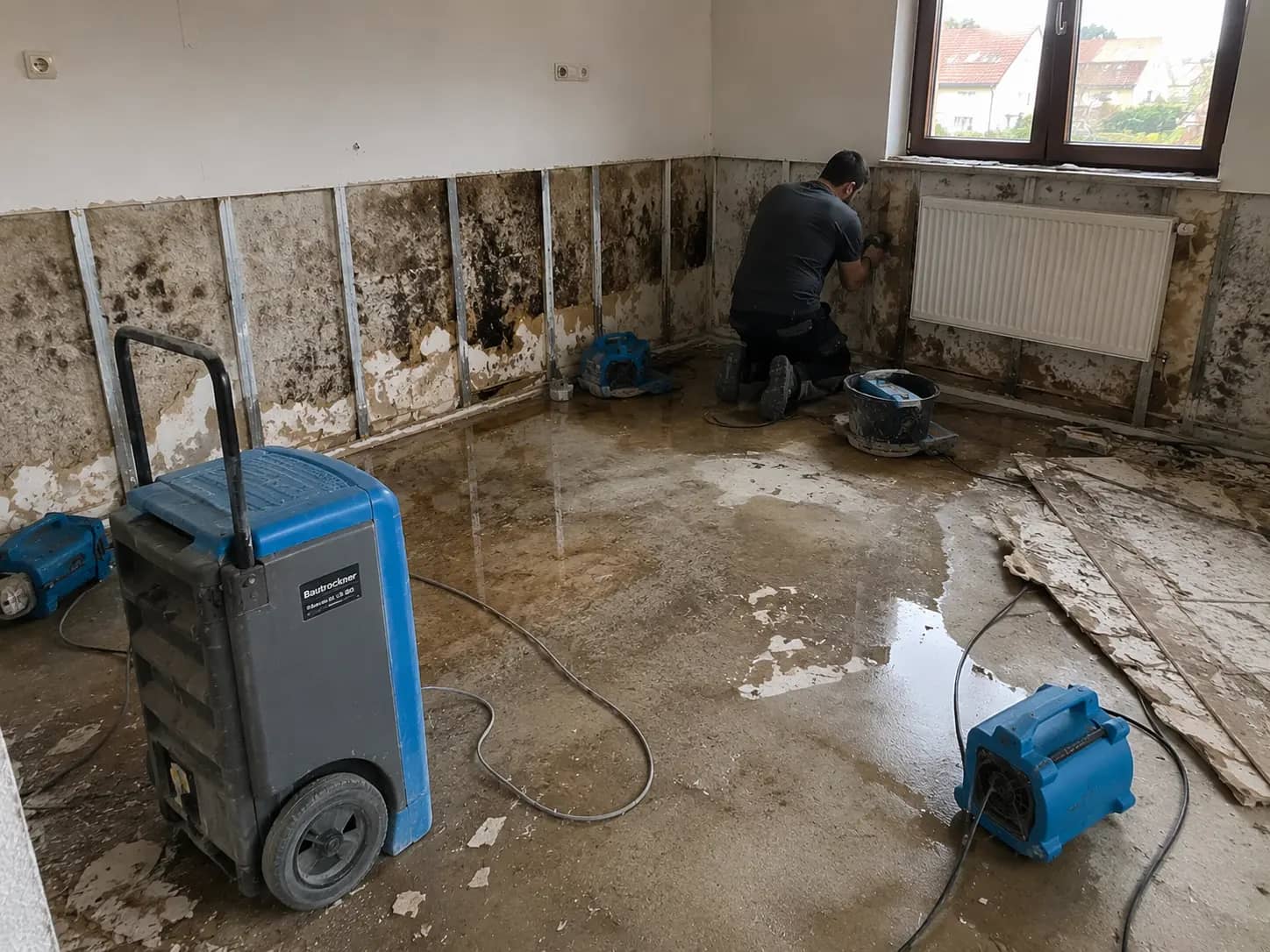 Technische Trocknung nach Wasserschaden – Wandsanierung vom Malermeister Rekowski in Magdeburg